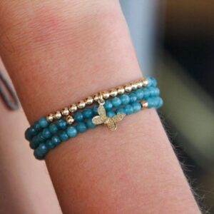 Beaded Bracelet Stack Set with Pave Diamond Butterfly, Stack Bracelets, Beaded Bracelet, Butterfly Bracelet, Bead Bracelets