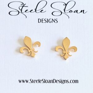 Fleur De Lis Gold Stud Earrings, New Orleans Saints, Stud Earrings, Stainless Steel Hypoallergenic Earrings