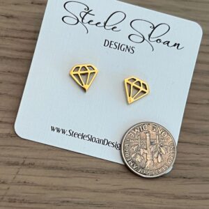 You're a Diamond Dear - they Can't Break You - Earrings - Hypoallergenic Stainless Steel Gold Stud Earrings in shape of Diamond