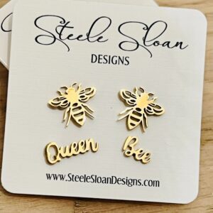 BEST Bee Gift! "Queen Bee" and Bee Gold Stud Earrings Set - Hypoallergenic Stainless Steel - perfect gift for your Queen Bee!