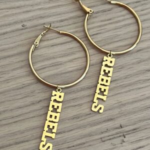 Ole Miss Rebels Gold Hoop REBELS Pendant Earrings, Hypoallergenic Lightweight Hoops, Perfect for Gameday and Perfect Ole Miss gift
