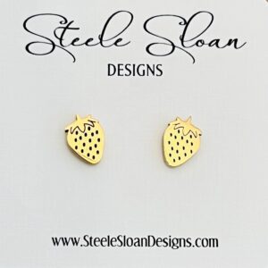 CUTE Strawberry earrings, gold stud hypoallergenic gift idea