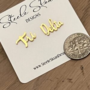 Tri Delta Sorority Gold Stud Earrings - Tri-Delt Sorority - PERFECT Bid Day Gift, Delta Delta Delta Officially Licensed