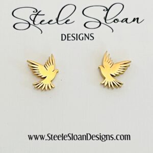 Beautiful Flying Dove Gold Stud Earrings- Peaceful Beauty - Perfect Gift for Friend