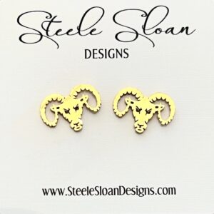 Go Rams! Cute Ram Earrings UNC Gift, UNC Rameses LA Rams, Gold Stud Earrings Stainless Steel Hypoallergenic