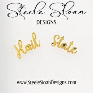 Mississippi State Hail State Gold Stud Earrings- CUTE Mississippi State Bulldog Gift - Miss State Hypoallergenic Stainless Steel