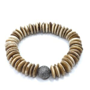 Shell and Pave Diamond Stack Bead Bracelet