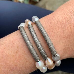 Pearl Pave Diamond Stack Bracelet with Pave Diamond Bar