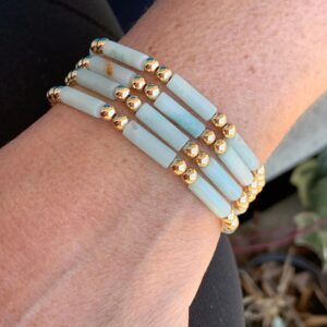 Gold Bead and Amazonite 4 Bracelet Stack Set