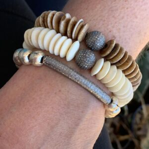 Shell and Pave Diamond Stack Bead Bracelet, Stretch Bracelet, Pave Diamond Bracelet, Boho Style, Bracelets for Stacking, Gift for Friend