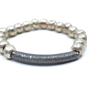 Pewter and Pave Diamond Stack Bead Bracelet, Stretch Bracelet, Pave Diamond Bracelet, Boho Style, Bracelets for Stacking, Gift for Friend