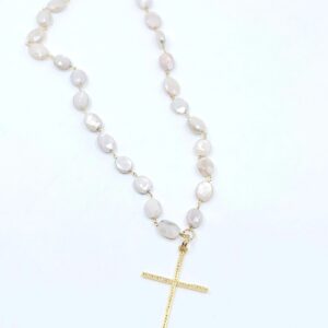 Gold Cross Necklace, Pale Blush Faceted Moonstone Necklace with Gold Pave Diamond Cross, Moonstone Necklace, Pave Diamond Necklace