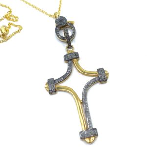 Large Gold and Silver Pave Diamond Cross Pendant - Free Priority Shipping!