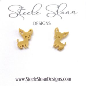 Cute Chihuahua Dog Earrings - Gold Stud Earrings, Hypoallergenic Gold stud earrings