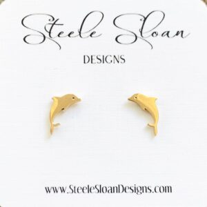 Small Gold Dolphin Earrings - Tri Delta Gift, Miami Dolphins Football, Cute Earrings, Stud Earrings, Stainless Steel Hypoallergenic