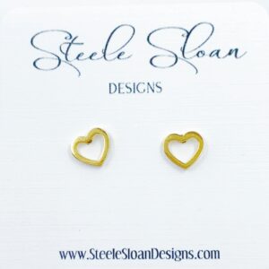 Open Heart Gold Stud Earrings, Hypoallergenic gold stud earrings, Sweet Valentine's Gift