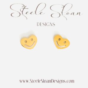 Heart Smile Emoji Gold Stud Earrings, Cute Heart Earrings, Smile Earrings, Stud Earrings, Hypoallergenic