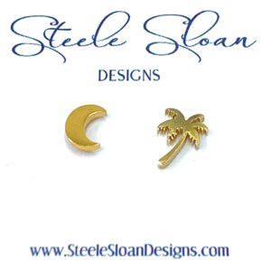 South Carolina Earrings Moon and Palm Tree - Gold Stud Earrings - Hypoallergenic - South Carolina Gift