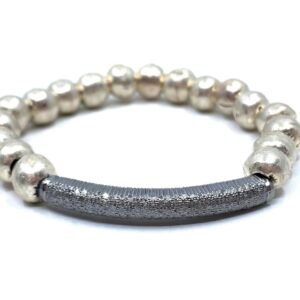 Pewter and Pave Diamond Stack Bead Bracelet