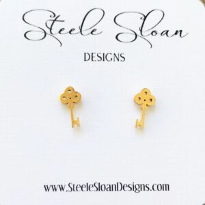 Key Earrings - Kappa Key, Kappa Gift, Cute Key Gold Stud Earrings, KKG gift, Golden Key Earrings, Hypoallergenic