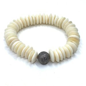 Shell and Pave Diamond Stack Bead Bracelet