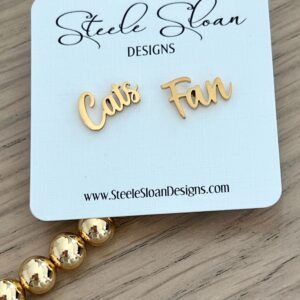 CUTE Cats Fan Gold Stud Earrings Go Cats Fans-Hypoallergenic