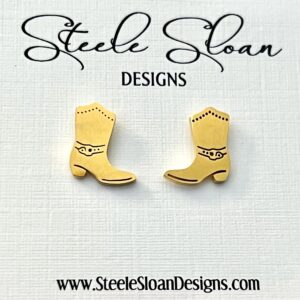 Cowboy Cowgirl Boot Earrings - ADORABLE - Gold Stud Cowboy Boot earrings Hypoallergenic Stainless Steel