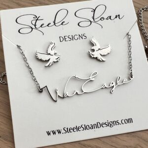 Auburn WarEagle Necklace and Earrings Gift Set in Silver