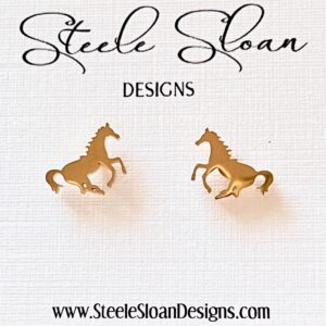 Cute Mustang Earrings! SMU gift, Mustang Gift, Mustang Baseball Earrings, Horse Earrings, Gold Stud Horse Earrings, SMU earrings