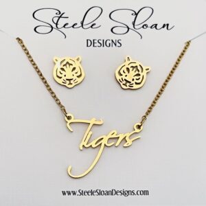 Tiger Gift Set Earrings and Necklace - PERFECT Tiger Gift, Tigers, Tiger Football, Tiger Baseball, Tiger Team Mom