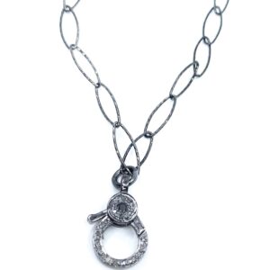 Faceted Sterling Silver Link Chain with Small Pave Diamond Clasp