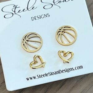 Adorable Basketball and Heart Earring Set Basketball Valentine's Day Gift