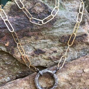 Circle Clasp Pave Diamond with Gold Filled Paperclip Chain