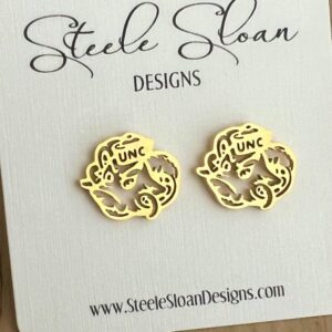 NEW! UNC Rameses Gold Stud Earrings- Go Heels! Rameses Cute Logo Earrings - Unique UNC gift, Hypoallergenic earrings, Officially Licensed, Gold Stud Earrings