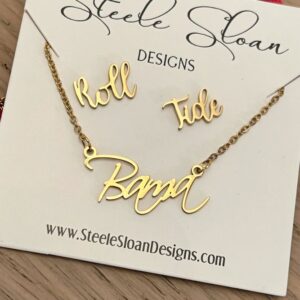 Perfect Gift for the Alabama Girl Bama Name Necklace Gold Bama Necklace Roll Tide Earrings Alabama Gift Set
