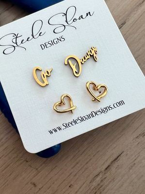 Go Dawgs! Cute Dawgs Valentines Gift Game Day Gold Stud Earrings Dawgs Fans with Gold Stud Hearts
