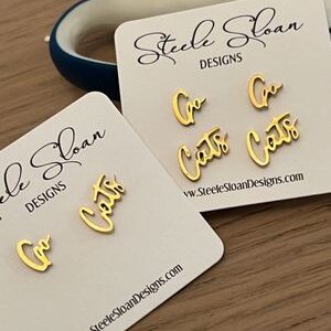 Go Cats Cute Game Day Gold Stud Earrings Cats Fans