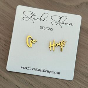 Go Hogs! Cute Arkansas Game Day Gold Stud Earrings Razorback Fans